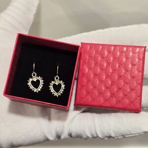 Vintage Amber & White Cubic Zirconias Heart Shaped Silver Tone Dangle Earrings